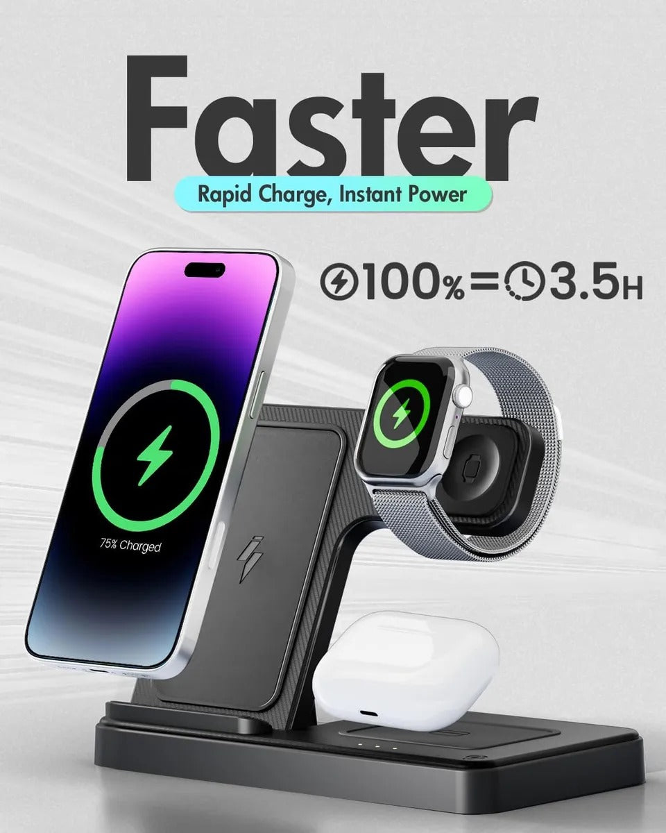 Cargador Inalámbrico 3 en 1 para iPhone, Apple Watch y AirPods