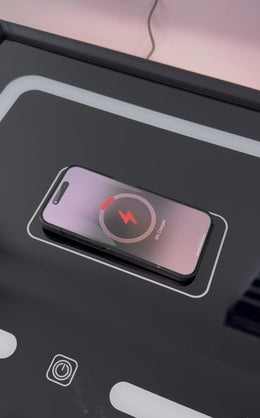 Mesa de Noche Inteligente Gris con Cargador Inalámbrico y Altavoz Bluetooth