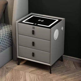Mesa de Noche Inteligente Gris con Cargador Inalámbrico y Altavoz Bluetooth