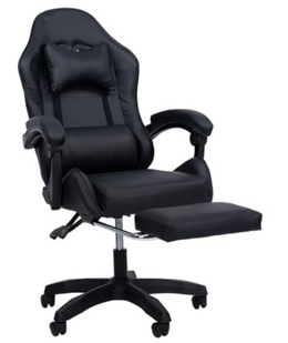 Silla Gamer Negra con Reposapiés Retráctil y Cojines Lumbares