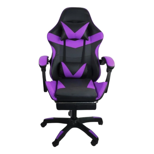 Silla Gamer Morada con Reposapiés Reclinable 135° y 120 kg