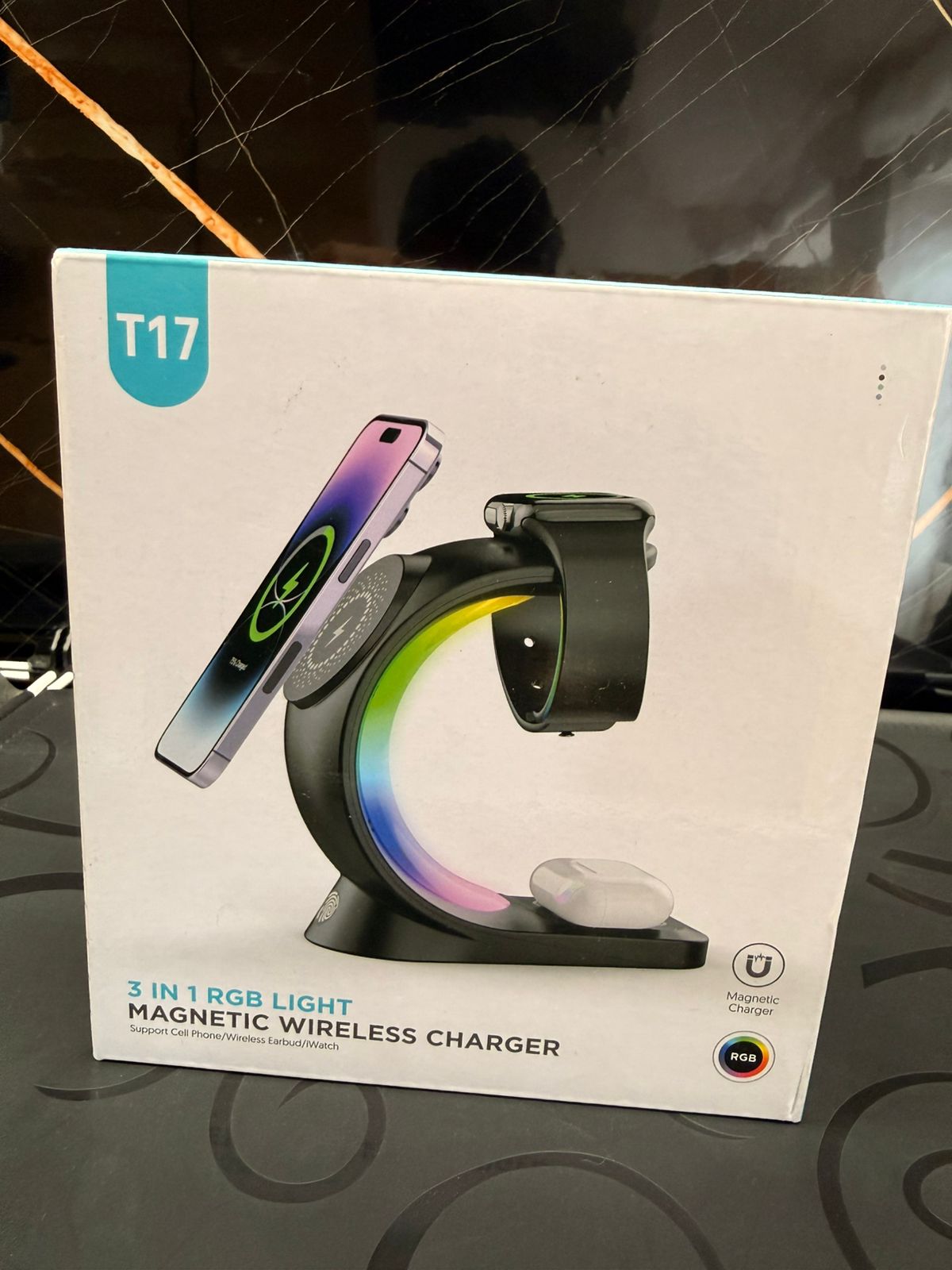 Cargador Inalámbrico 3 en 1 con Luz RGB