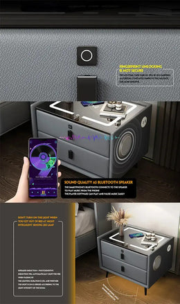 Mesa de Noche Inteligente con Cargador Inalámbrico y Altavoz Bluetooth