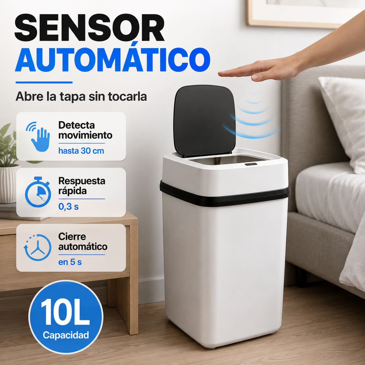 Caneca Papelera con Sensor Automático 10 Litros sin Contacto