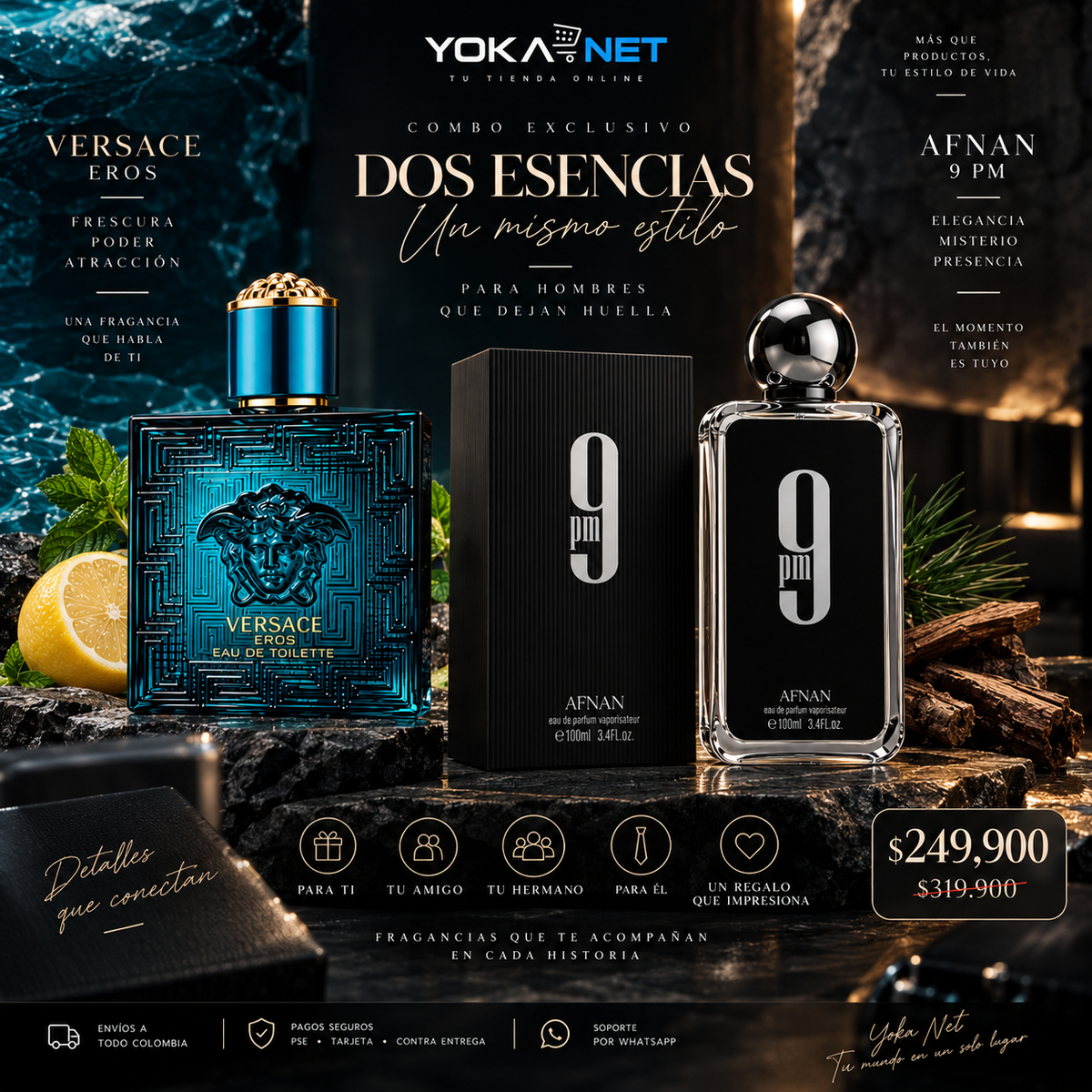 Combo Perfumes Versace Eros + Afnan 9PM 100ml – Dúo Masculino