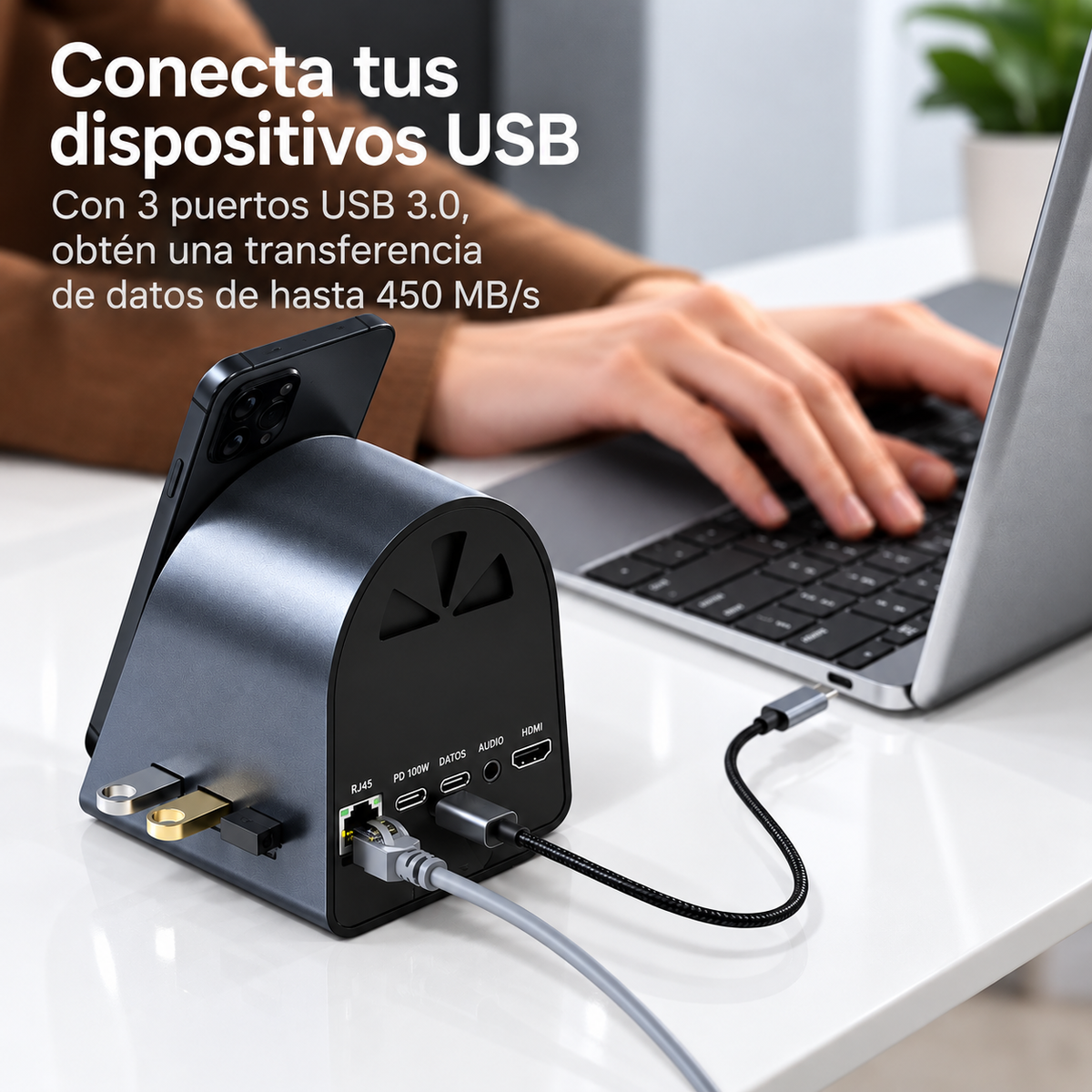 HUB CON CARGADOR INALÁMBRICO 11 EN 1