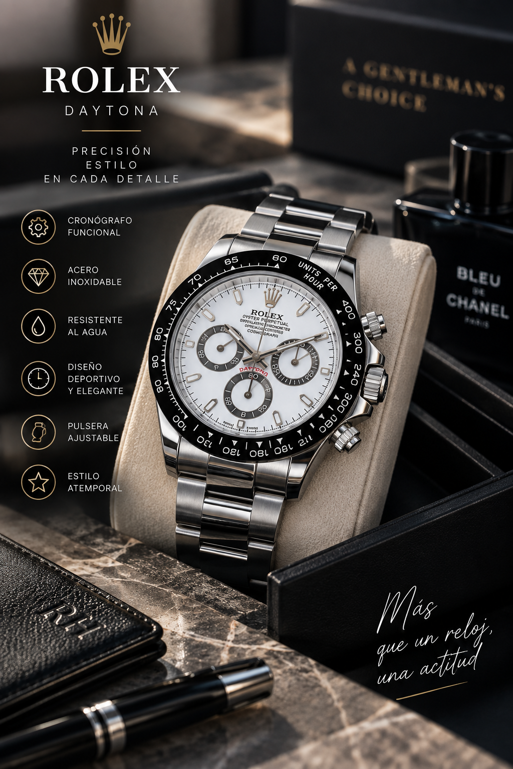 Set Regalo: 212 Men Aqua EDT 100ml & Reloj Rolex Daytona