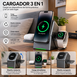 Cargador Magnético Inalámbrico 3 en 1 MT16 Retráctil