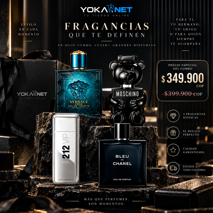 Combo 4 Perfumes Masculinos: Versace Eros + Moschino + 212 VIP Men + Bleu Chanel 100ml