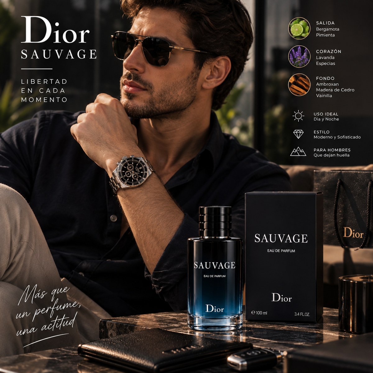 Set Regalo: Dior Sauvage EDT 100ml & Reloj Deportivo Correa Negra